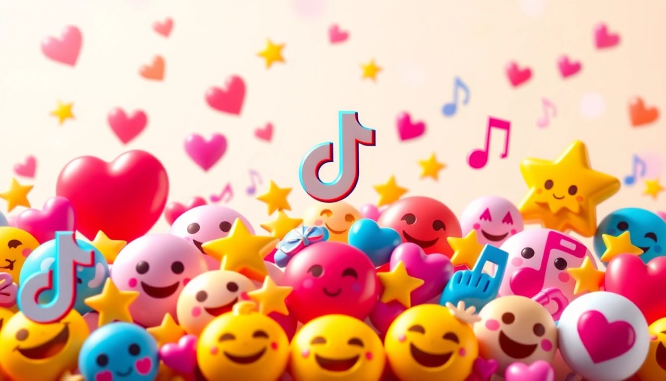 Creative display of TikTok emojis with colorful background enhancing social media vibe.