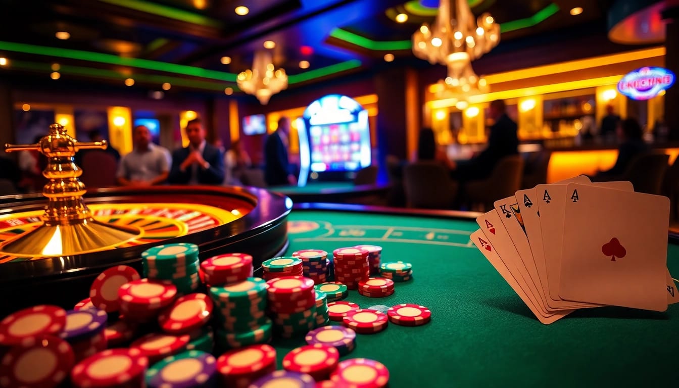 Découvrez l'excitation du meilleur casino en ligne avec des jetons de poker vibrants et une table de roulette.