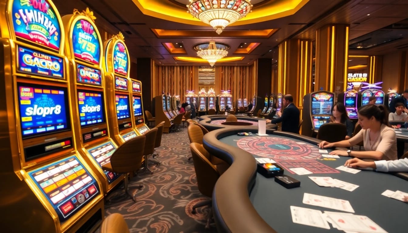 Exciting scene of players enjoying slot88 gacor games in a vibrant casino atmosphere.