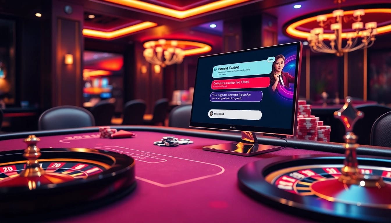 Engaging with dewacasino live chat at a vibrant casino table surrounded by colorful chips.