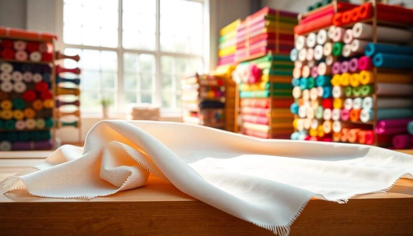 Bekijk de texturen van goedkope katoen op een houten tafel, perfect voor mode en interieur.