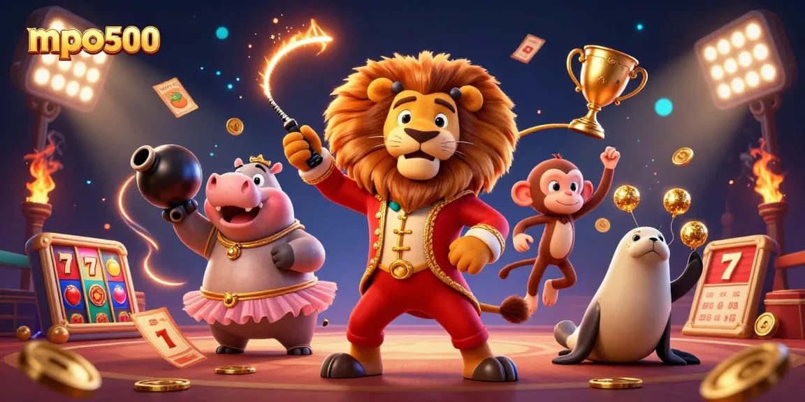 Engage in exciting gaming experiences with mpo500, featuring dynamic slot reels and vibrant characters.
