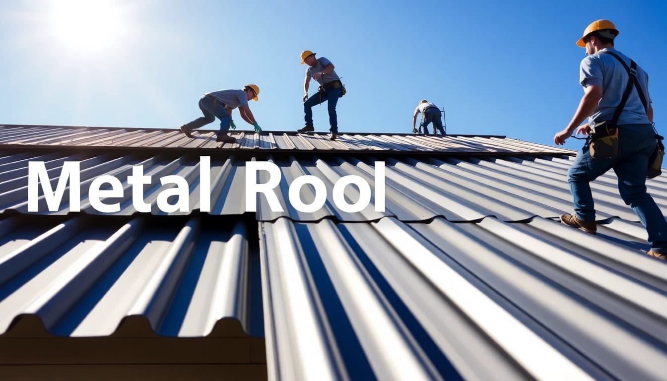 Showcasing metal roofing vancouver installation with professional workers on a sunny day.