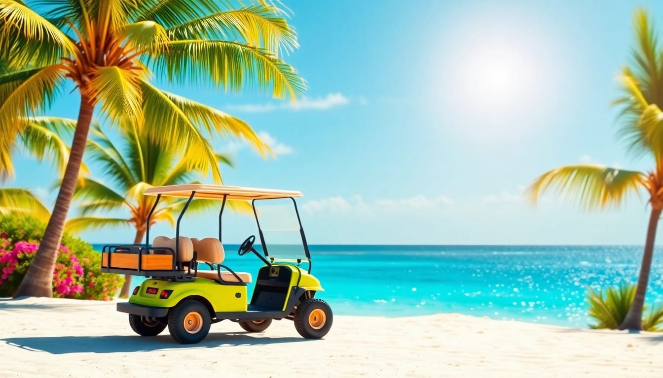 Rent a vibrant golf cart in San Pedro Belize, perfect for exploring the beach and island attractions.