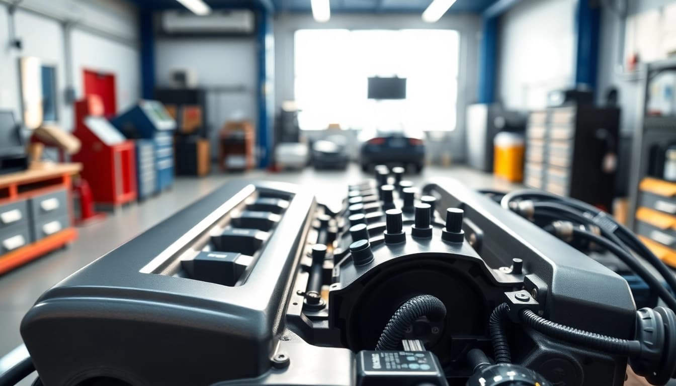 Approved Engines diagnostic tools in a modern garage setting, showcasing precision and professionalism.