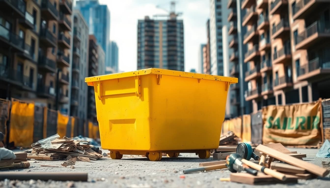 Monster Skips in a vibrant urban setting highlighting efficient waste disposal services.