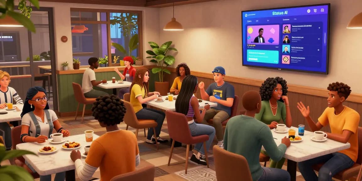 Experience social interaction and engagement in Status AI virtual café with unique avatars and AI characters.