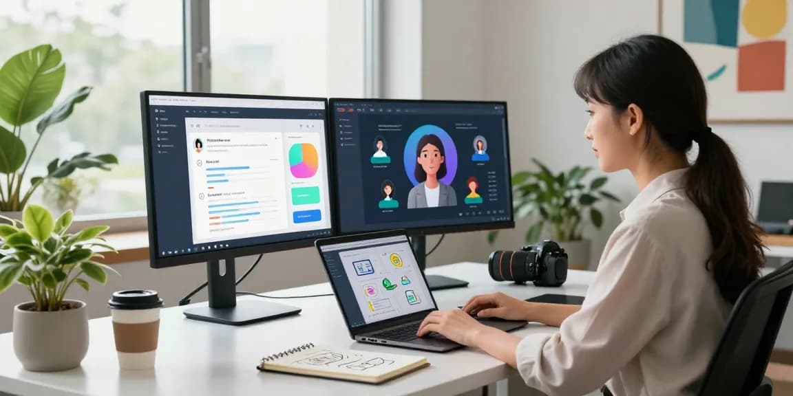 Engaging workspace with a professional using crush ai for innovative projects.