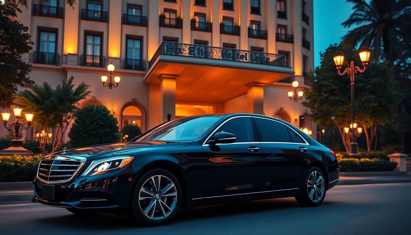Enhance your experience with Chauffeur Hire services in front of a luxury hotel.