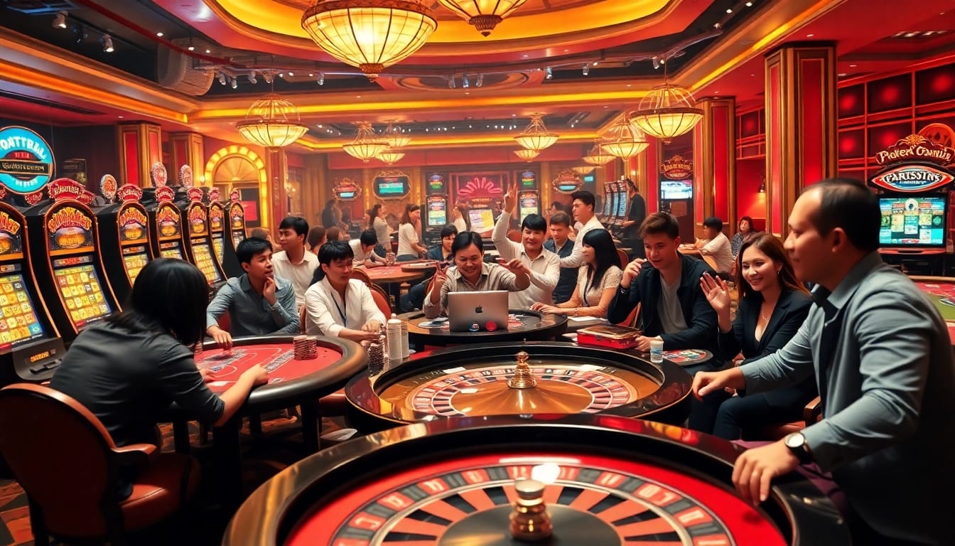 Experience the excitement of winning at kkwin com's vibrant casino, featuring card tables and slot machines.