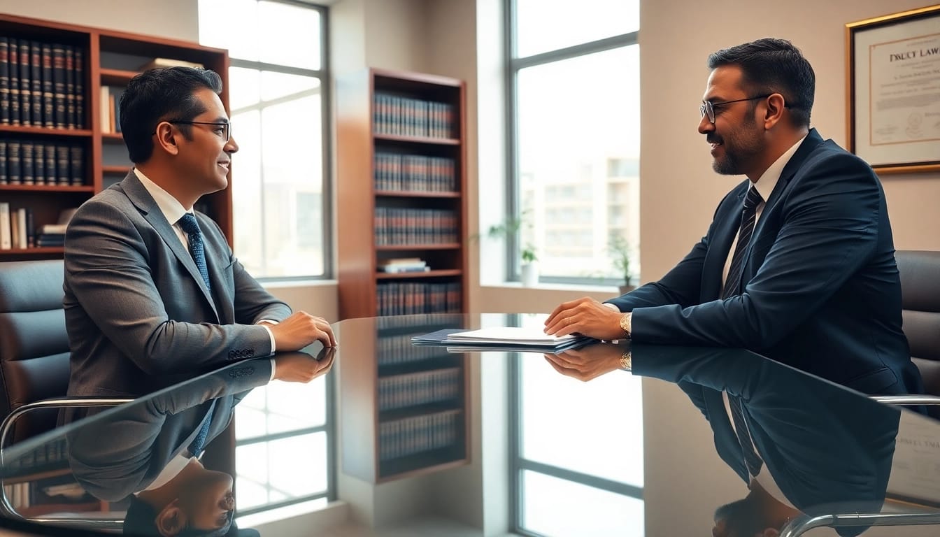 Atlanta Accident Lawyers consulting with a client in a bright, modern office, showcasing expertise.
