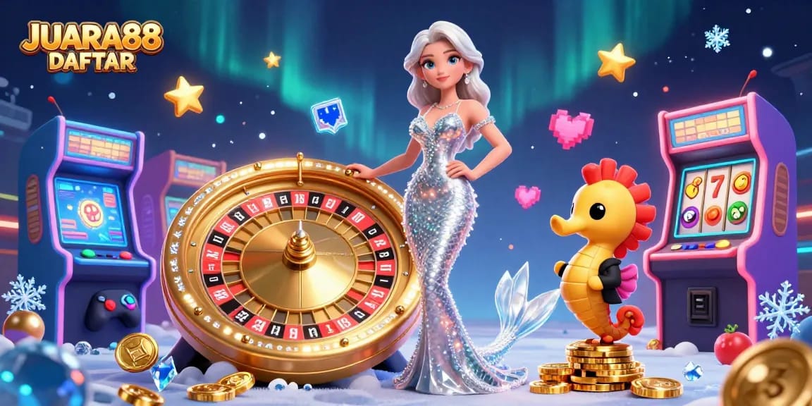Experience excitement with JUARA88 DAFTAR at the interactive 3D casino illustration featuring rich gaming elements.