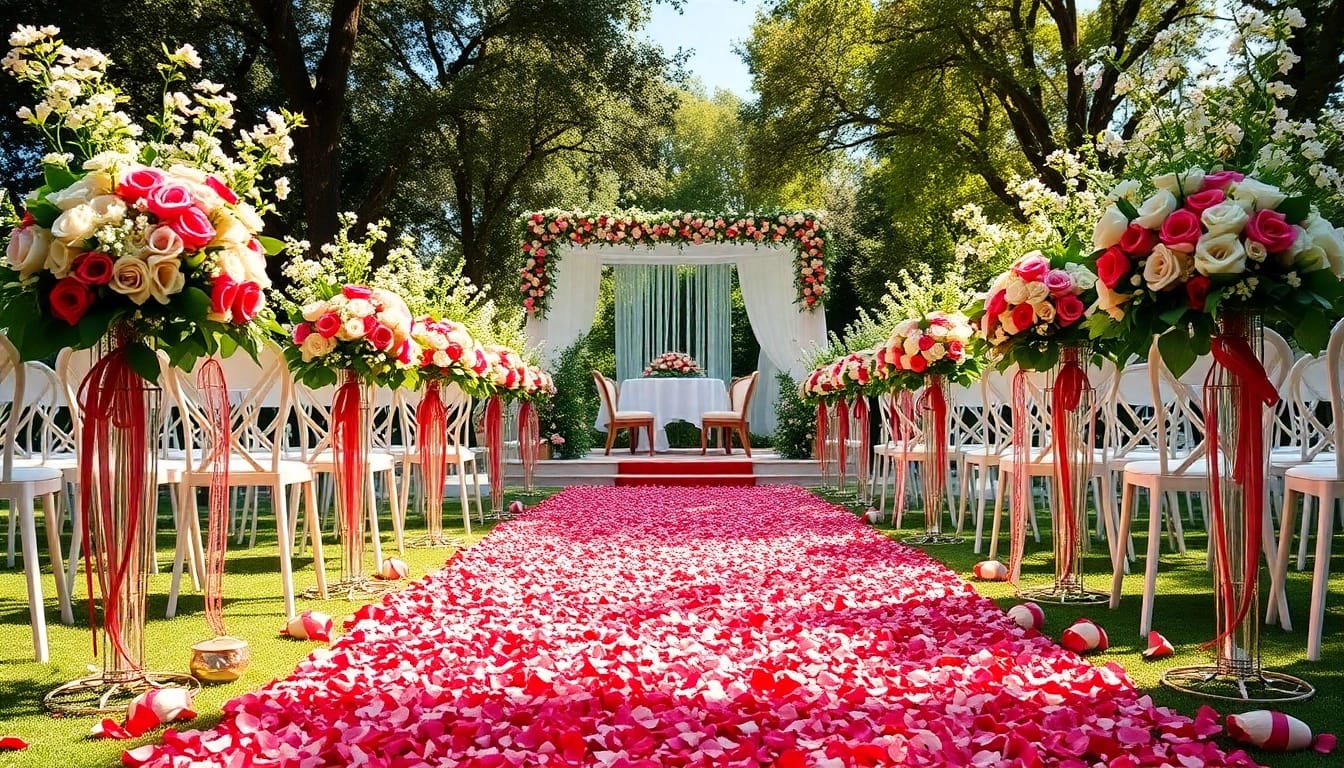 Hochzeit location mit romantischer Gartenlandschaft und eleganter Dekoration.