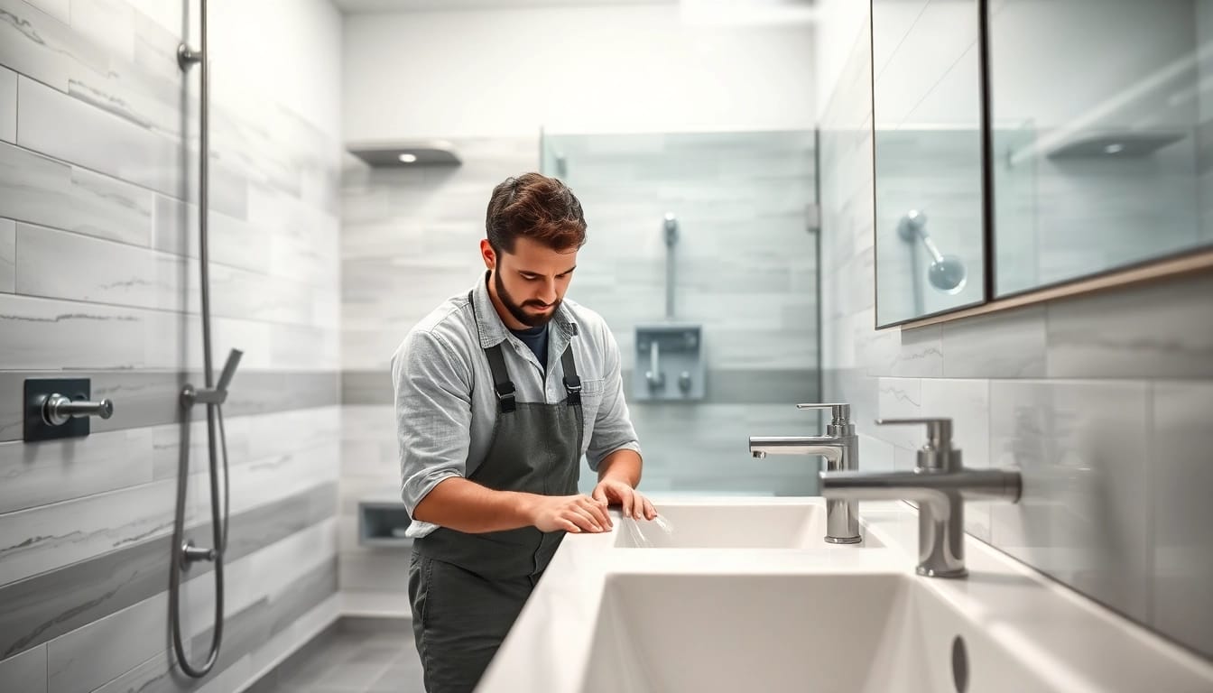Handwerklicher Einsatz von sonni sanitär GmbH bei der Badezimmerinstallation mit modernen Armaturen.
