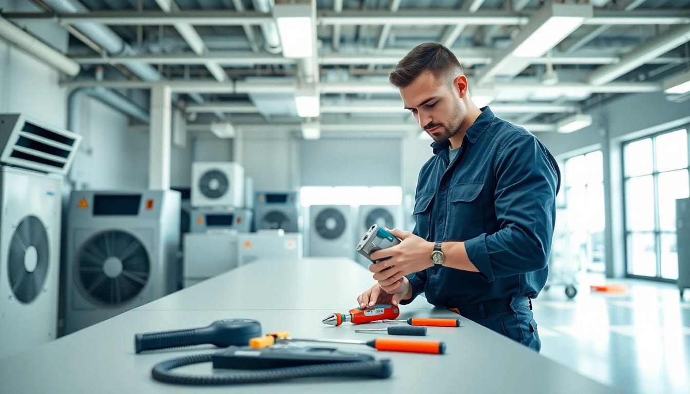 Learn HVAC technician training techniques with a professional in a modern training facility.