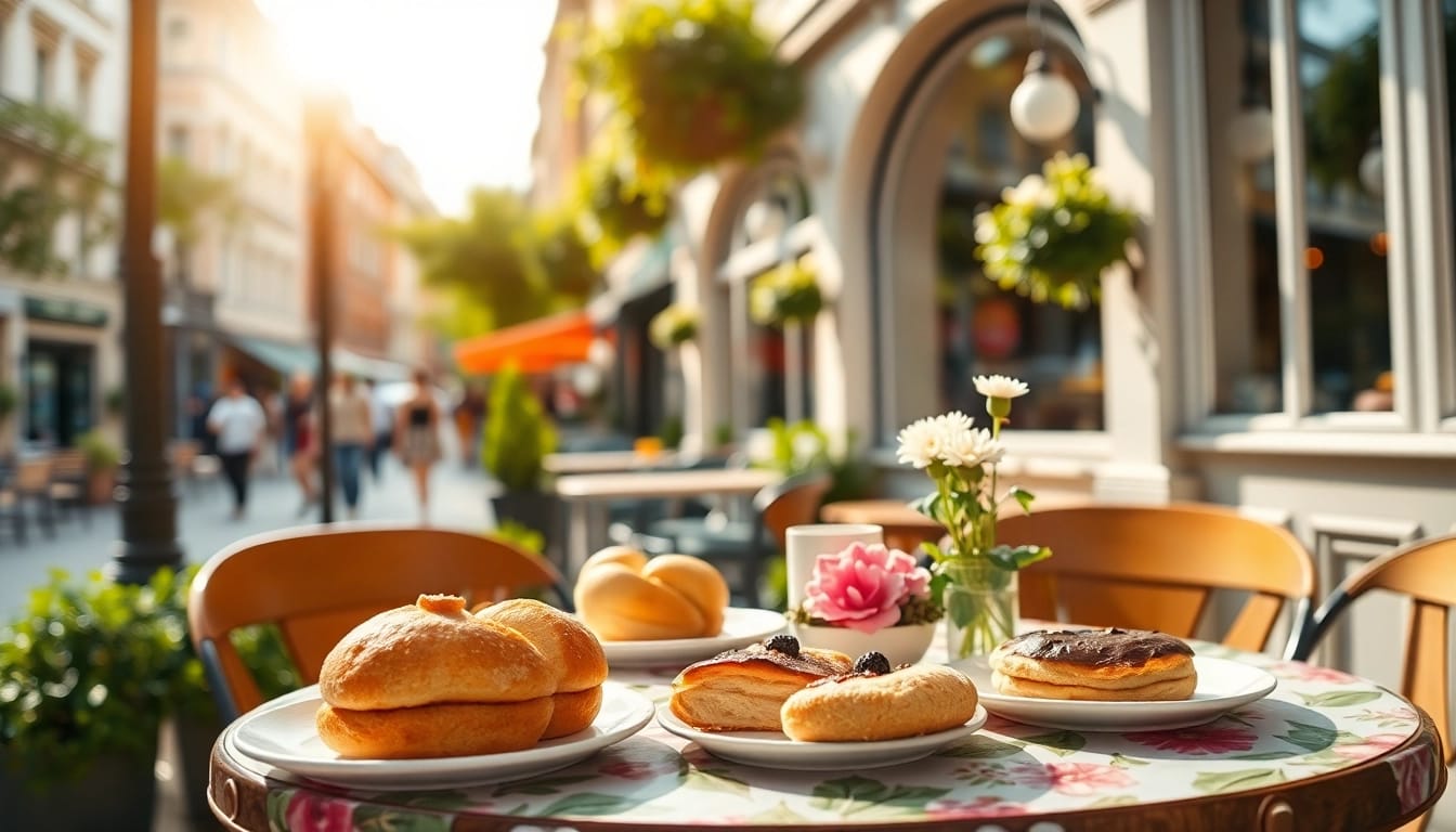 Showcase delightful pastries on a café table, reflecting the essence of a UK Lifestyle Blog.
