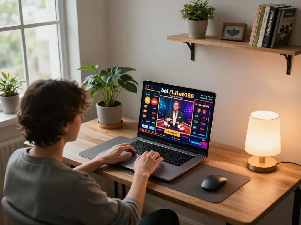 Engaged player participating in loto188 online casino gaming at home setup