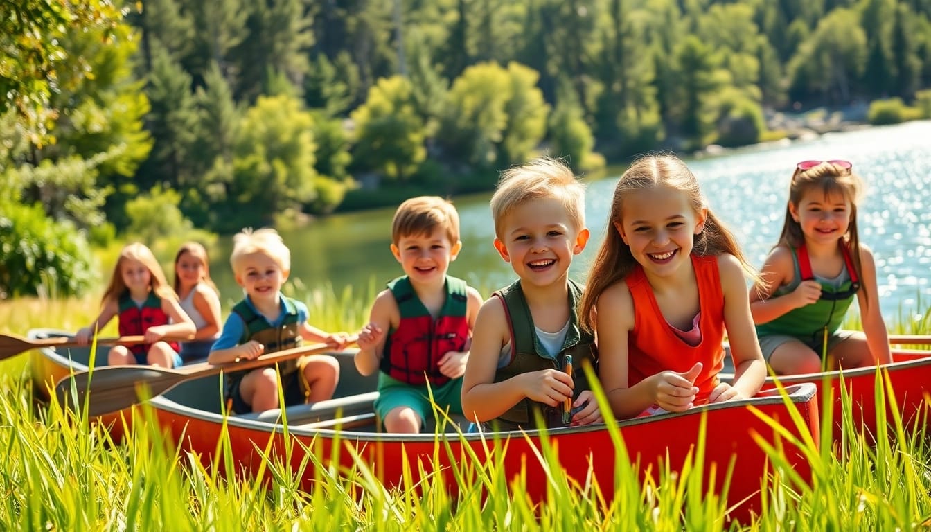 Children enjoying activities at Illinois summer camps, celebrating nature and friendship.