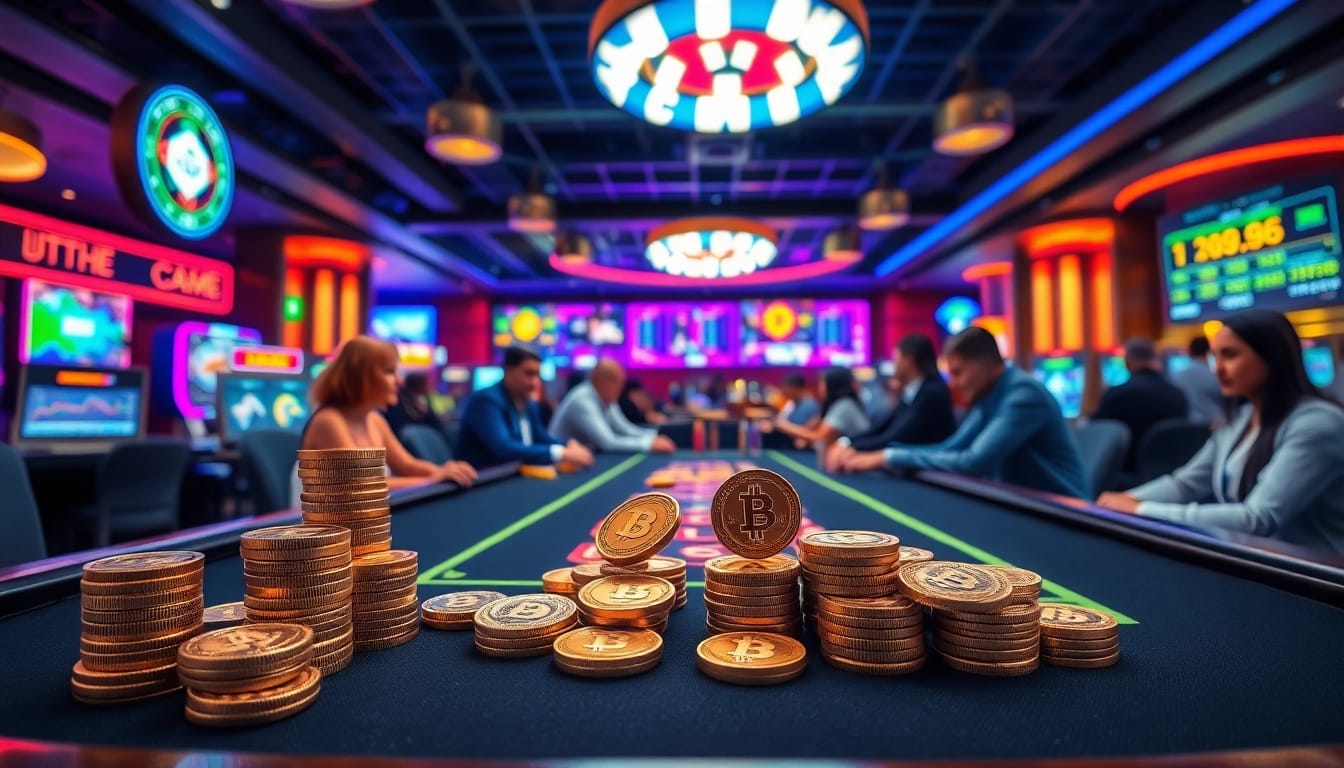 Learn what is crypto casino through a vibrant gaming table showcasing cryptocurrencies.