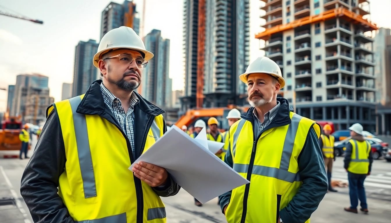 Manhattan Commercial General Contractor managing construction site activities with workers and machinery.