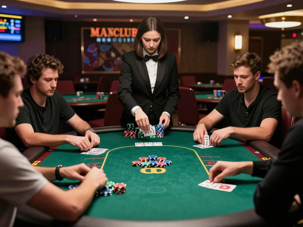 Players engaging in a high-stakes poker game at Manclub, showcasing exciting gameplay and strategic moves.