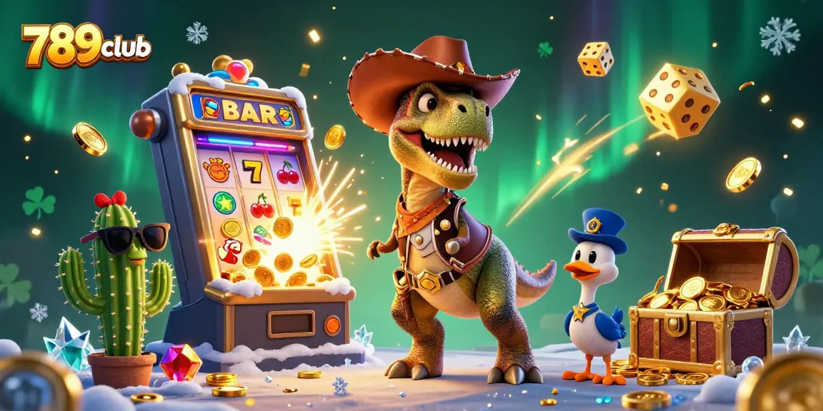 Engage with 789club's exciting jackpot slots featuring a vibrant dinosaur theme and explosive casino elements.