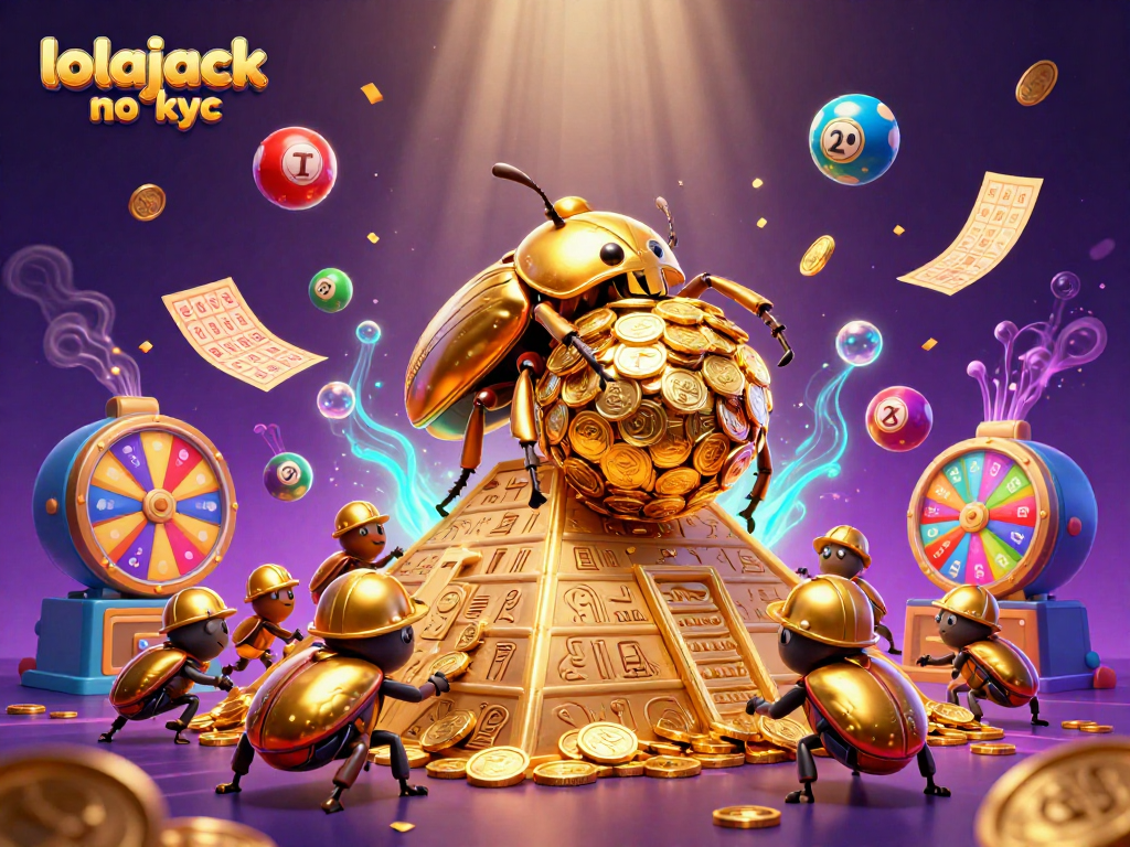Join the fun with lolajack no kyc as cartoon beetles roll coins, creating vibrant gaming excitement!