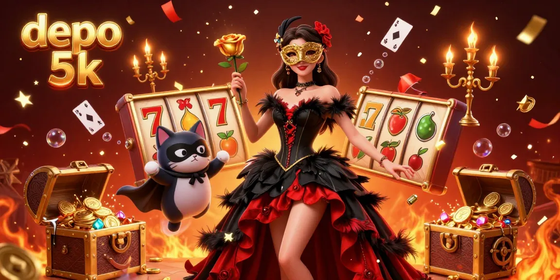 Spin the reels with depo 5k and enjoy vibrant casino fun featuring gold coins and slot symbols.