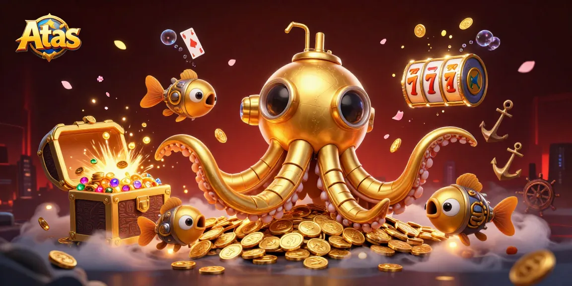 Engage in winning moments at Atas Casino with golden treasures, slot machines, and dynamic gameplay.