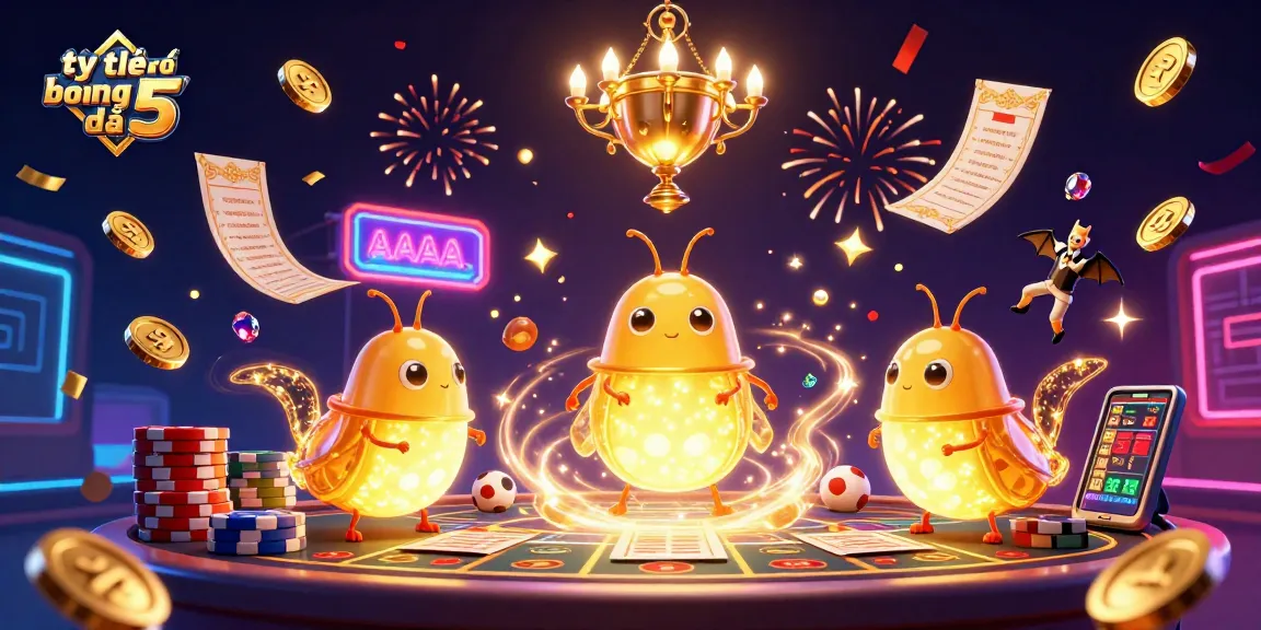 Engaging illustration showcasing tỷ lệ bóng đá 5 with glowworms illuminating a sports betting scene, featuring vibrant game elements and betting excitement.