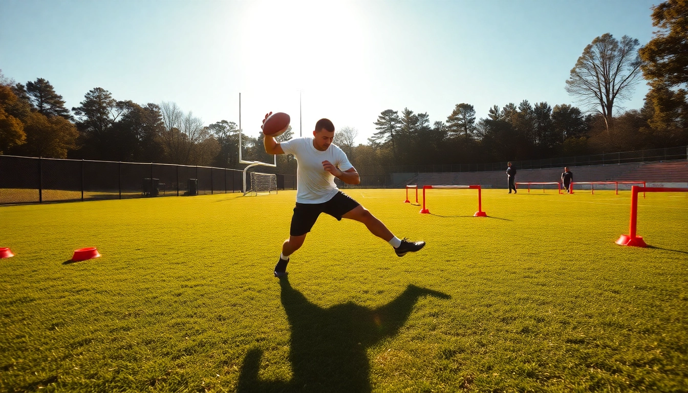 Showcase agility training with an athlete performing quick movements on a sunny field.
