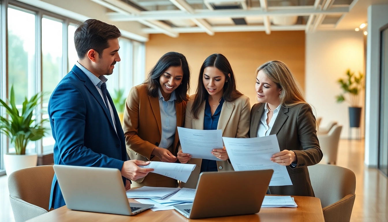 Discussing contracts and grants in a collaborative office environment with diverse professionals.