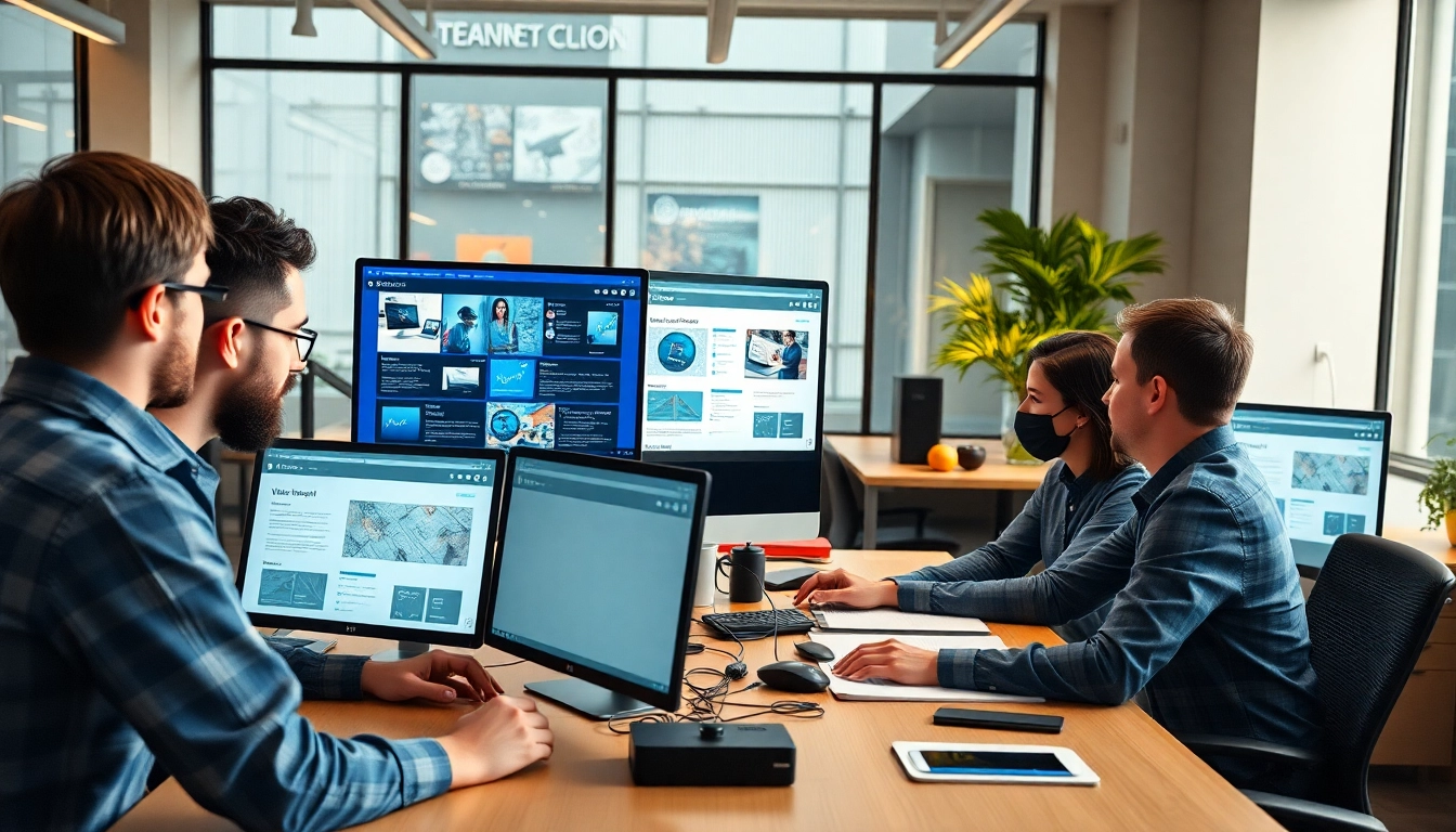 Showcasing web design edmonton professionals collaborating on dynamic projects in a modern setting.