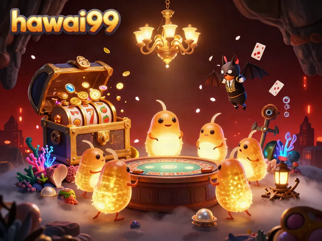 Experience the thrilling lights of hawai99 casino with glowing glowworms and vibrant game elements.