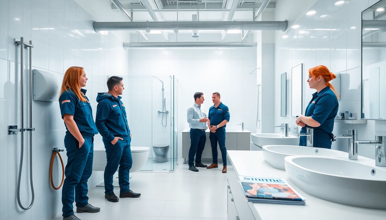 Erfahrene Fachleute von sonni sanitär GmbH präsentieren innovative Sanitärlösungen in einem modernen Badezimmer.