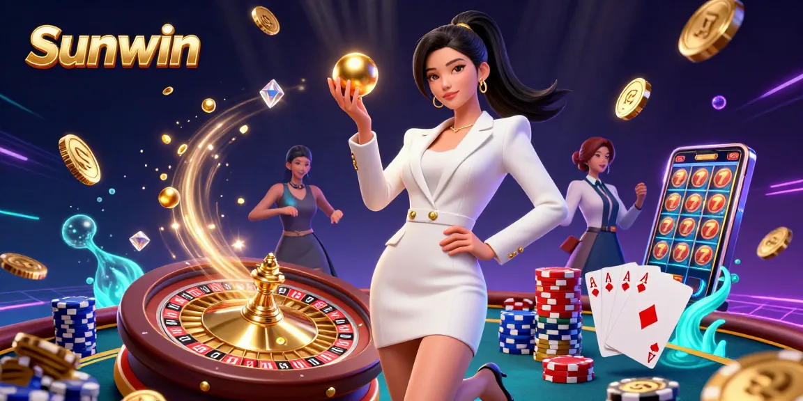 Experience thrilling gaming with Sunwin, showcasing Asian elegance in a luxurious casino atmosphere.