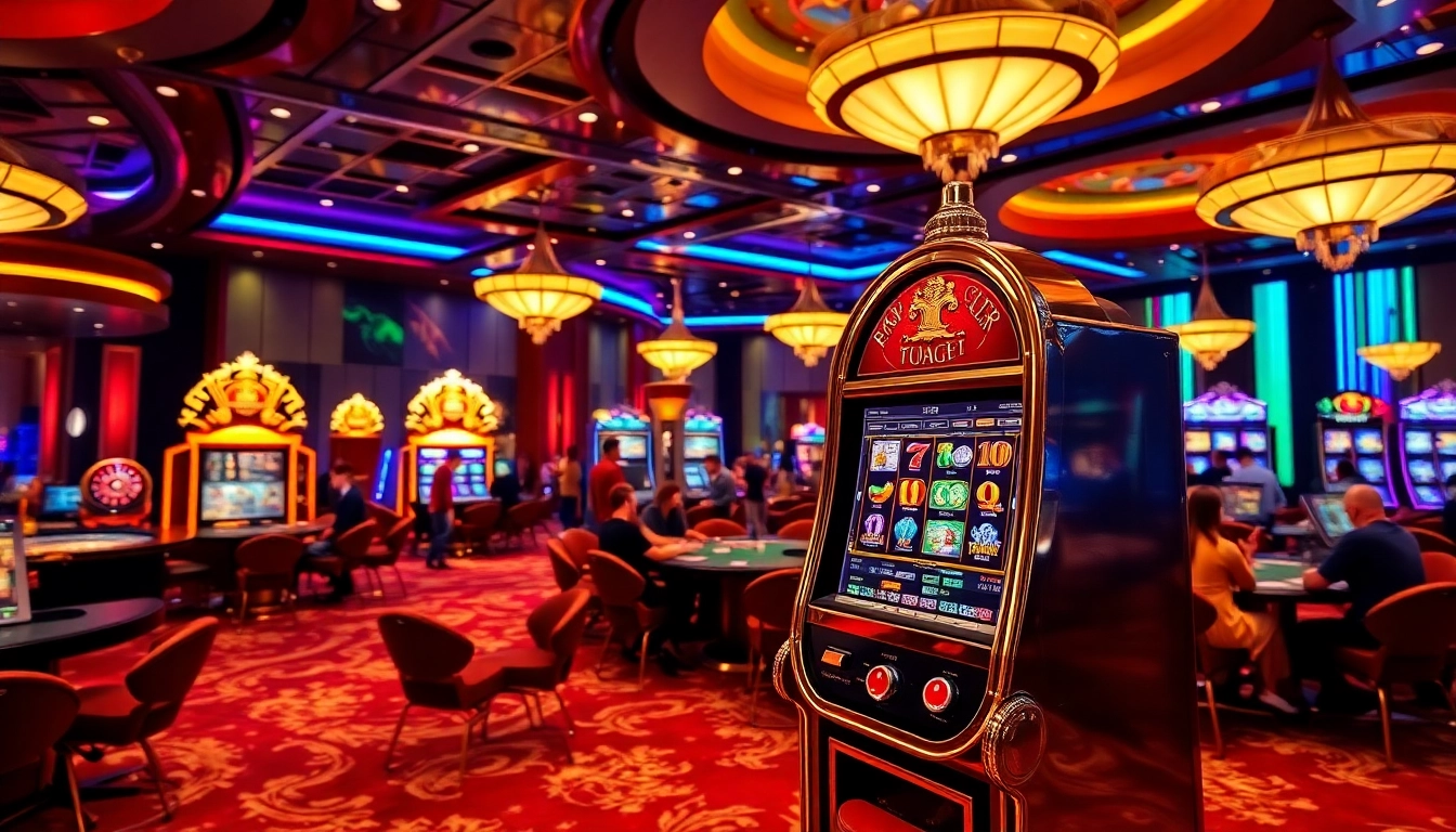 Rasakan sensasi Slot Thailand dalam suasana kasino yang hidup dengan mesin slot mewah dan pemain yang terlibat.