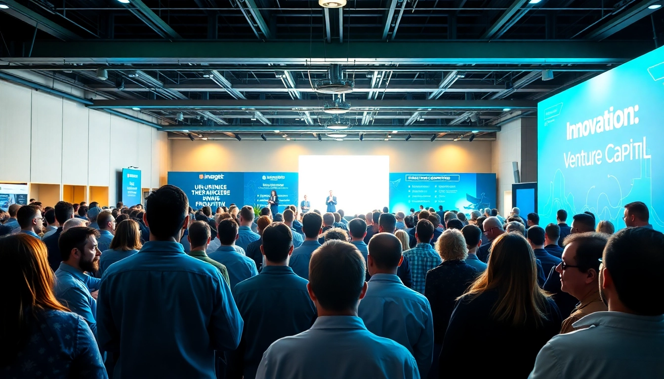 Engaged attendees networking at a venture capital and startup conference showcasing vibrant collaboration.