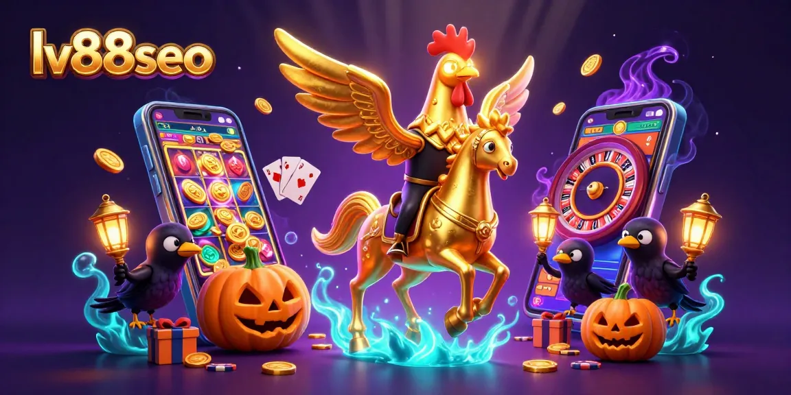 Experience thrilling plays at lv88seo, showcasing a golden rooster gallantly leading a captivating casino adventure.