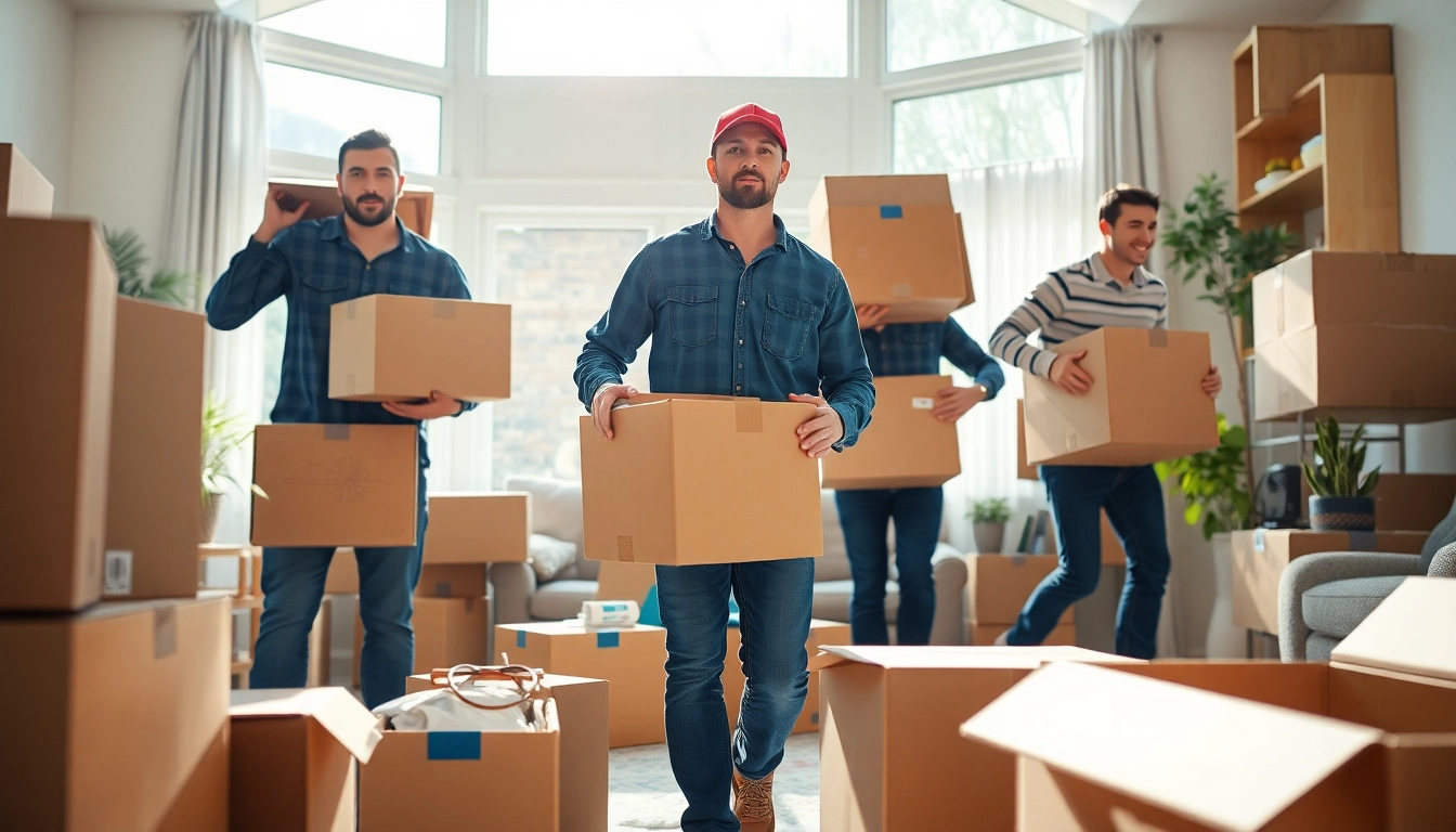 Moving companies calgary professionals packing and carrying boxes during relocation