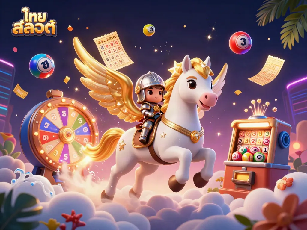 Experience thrilling ไทย สล็อต action with dynamic lottery elements and a magical knight on a celestial horse.
