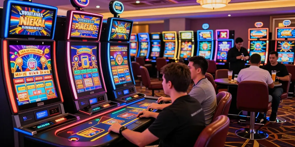 Players enjoying vibrant pragmatic slot machines in a lively casino atmosphere.