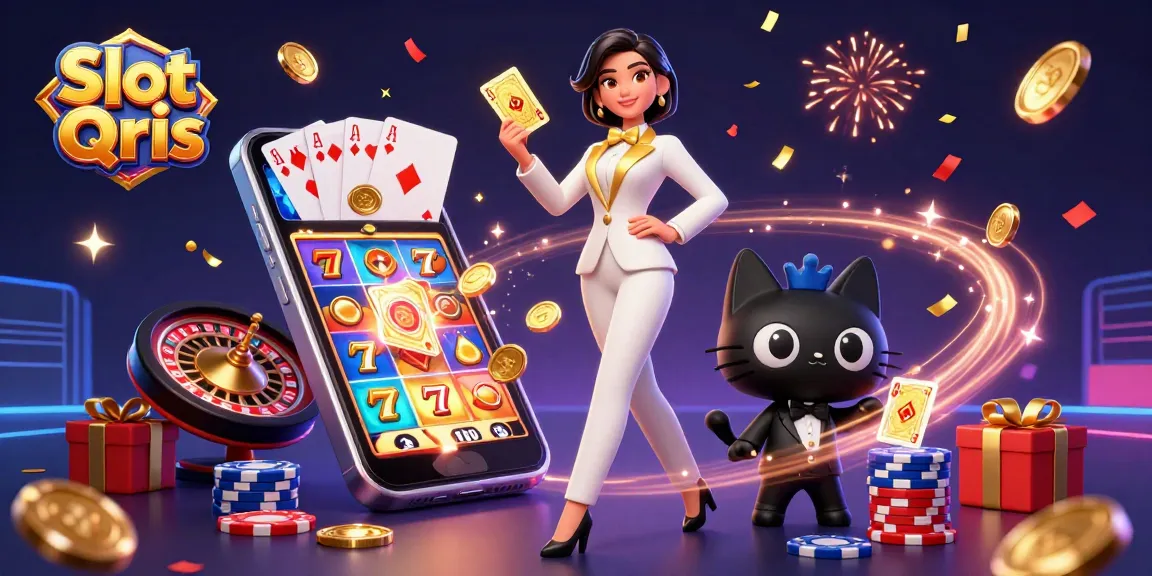 Playing Slot Qris immerses players in a vibrant casino experience with gold coins and celebratory elements.