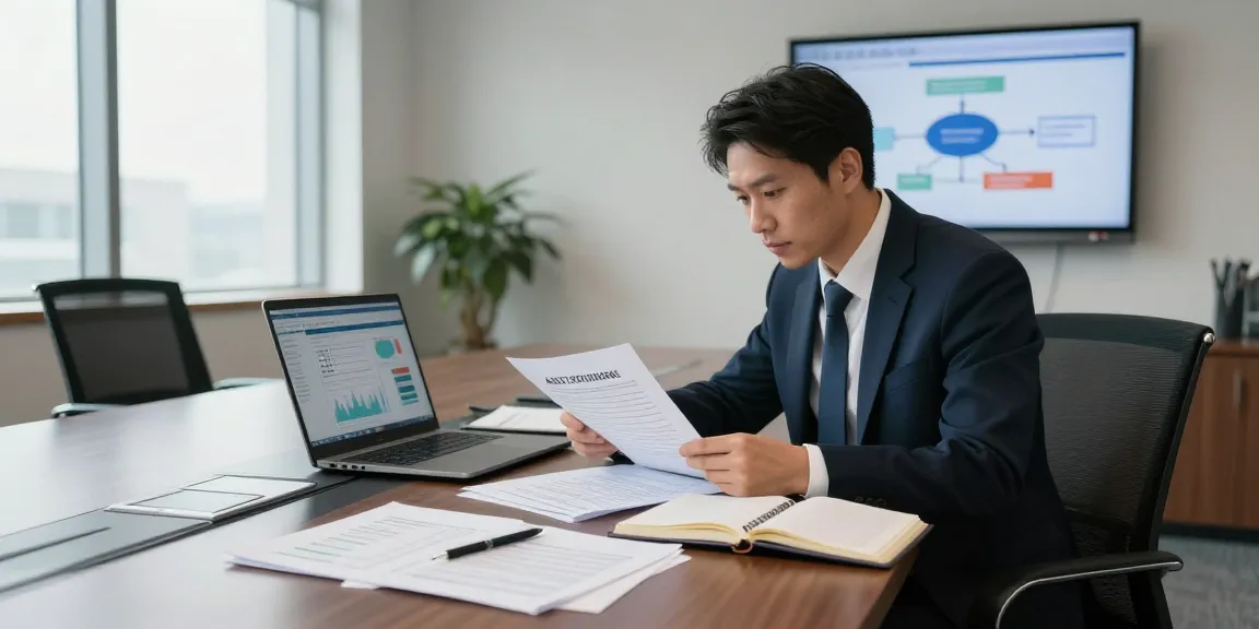 Asset tracing analysis in a modern office setting with financial documents and data presentation.