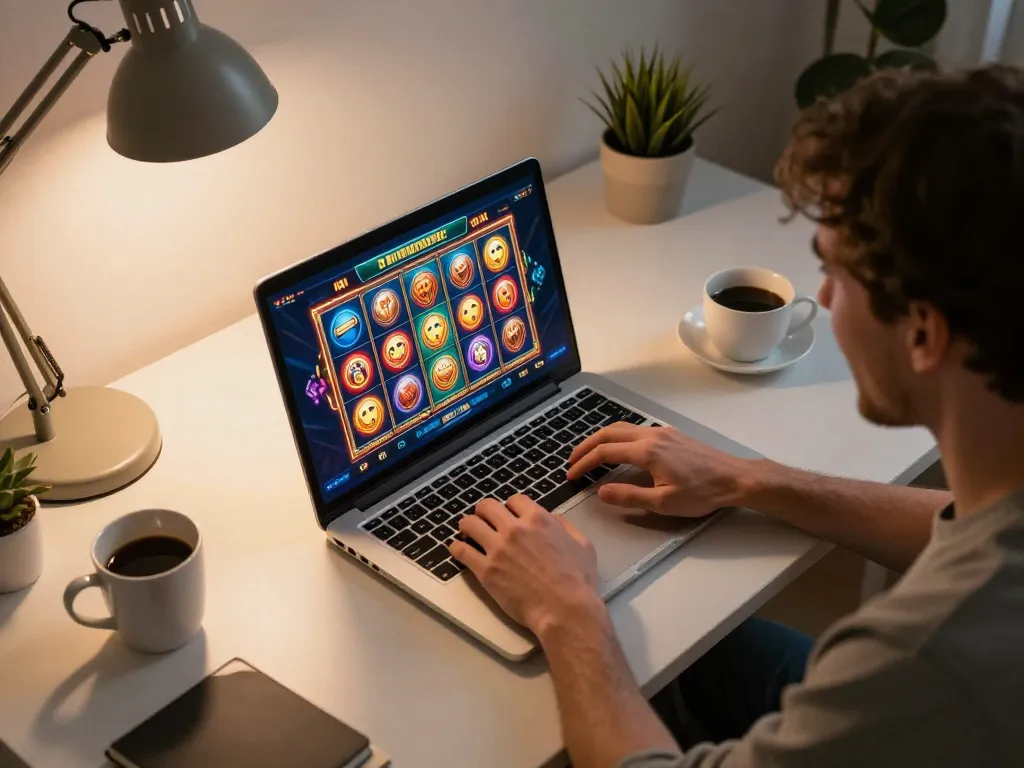 Player experiencing excitement hitting a jackpot on vipwin online slot game from home