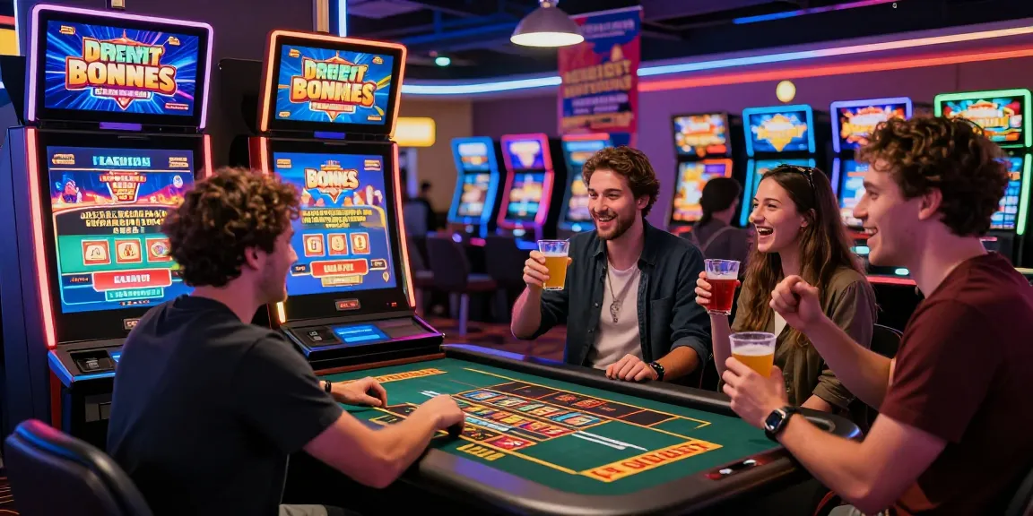 Player enjoying games at casinos that accept credit cards, surrounded by vibrant slot machines and cheering friends.