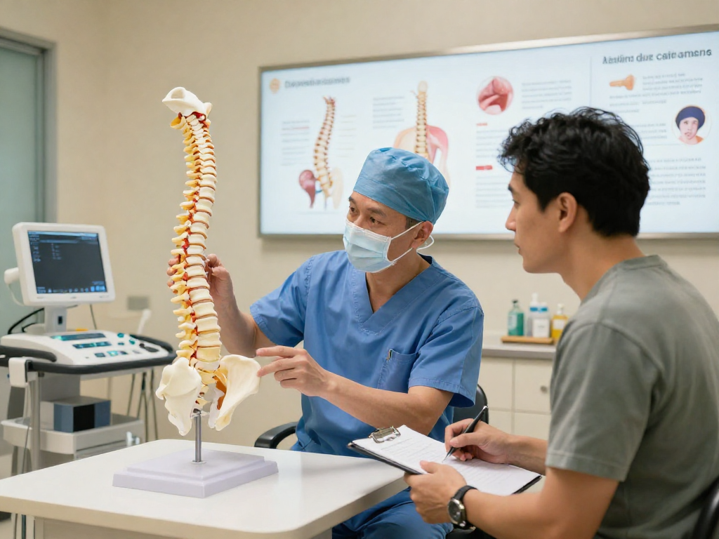 Dar kanal ameliyatı consultation between surgeon and patient in modern clinical setting.