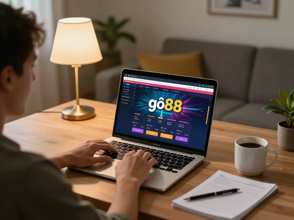 Player engaging in online gô88 gaming from a cozy home desk, showcasing strategy and relaxation.