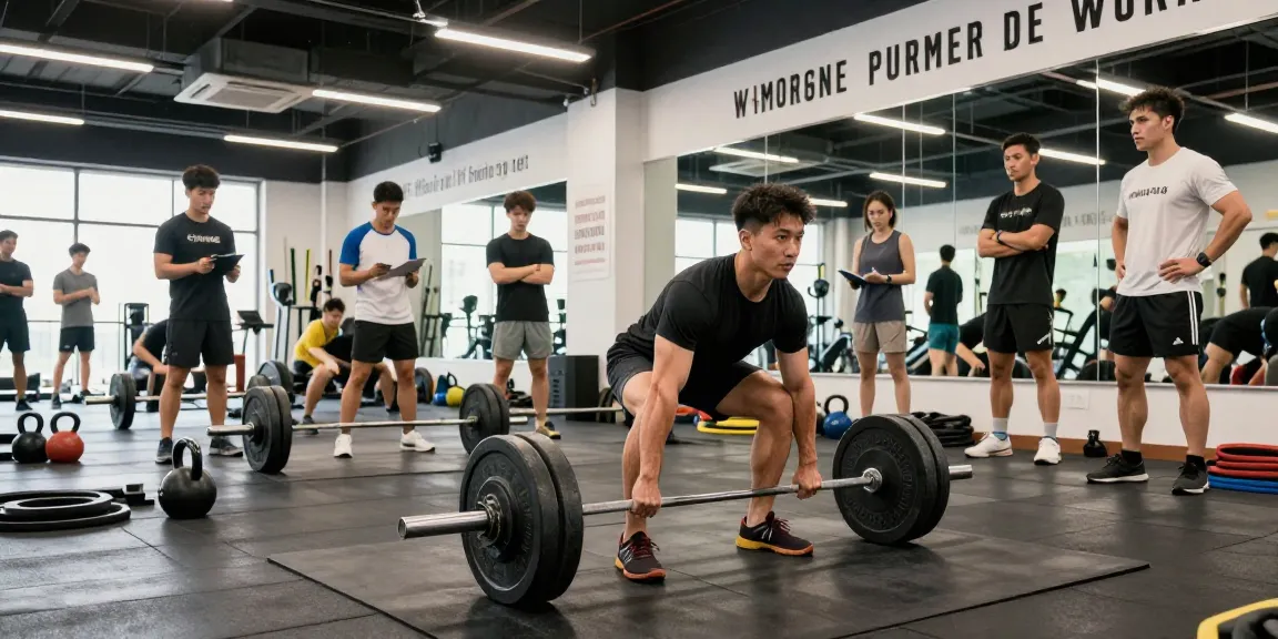 Unique Pharma Steroid Shop with a trainer demonstrating deadlift in a dynamic gym training session.