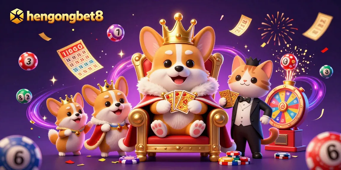 Engage in exciting gaming action with hengongbet8, featuring vibrant lottery games and playful corgis.